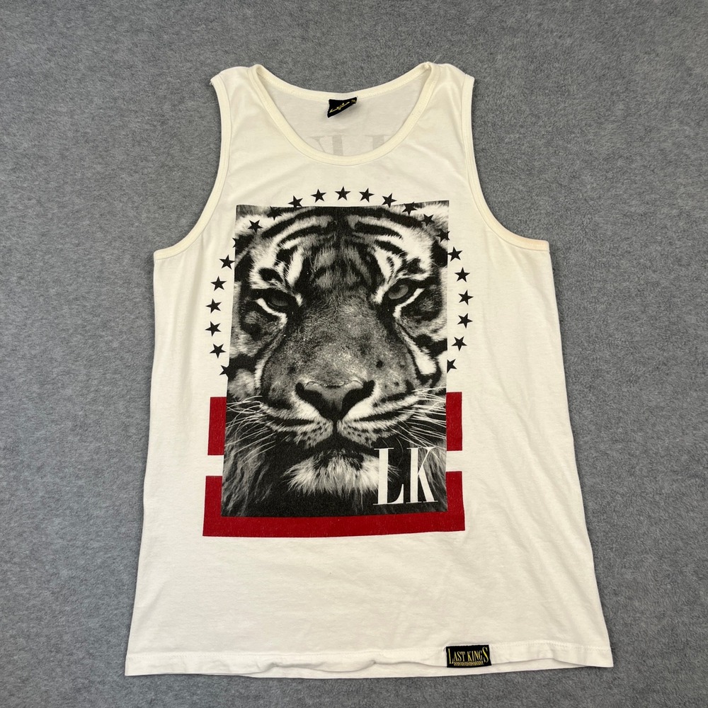 Last Kings Tank Top Men M White Tiger Graphic Streetwear Sleeveless